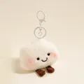 Cute white plush cloud keychain with smiling face and metal clasp on beige background - Cloud With Keychain Ring
