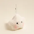 Close-up of fluffy white star plush pendant with cute pink blush and metal bead chain - Star With Bead Chain (Squeaky)