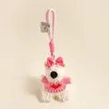 Süßer weißer Plüsch-Hundeanhänger mit rosa Herzpullover und Schleifen-Accessoire - Rosa Herzpullover Hund mit Schleife (Stil 3)