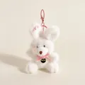 Porte-clés lapin en peluche blanche avec nœud rose et étiquette KIKIPINK - Lapin Blanc