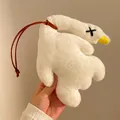 Close-up of white plush duck keychain with fluffy texture and leather strap detail - Large (With Lanyard) / White