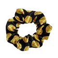 Detail of satin baseball scrunchie with yellow ball patterns and red stitching on black - Black Softball