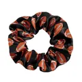 Detail of satin hair scrunchie with American football print on black fabric - Black Rugby