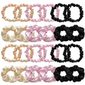 24-piece set of satin scrunchies in champagne, pink, and black colors for ponytails - 24-Piece Set / Color Block