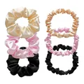 Set of six satin scrunchies in beige pink and black with thick and thin styles - 6-Piece Set / Color Block