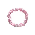 Close-up of pink satin scrunchie showing glossy fabric texture and elastic pleats - S / Pink