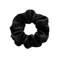 Classic black satin scrunchie hair tie with elegant silk texture and pleated design - L / Black