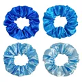 Set of four blue gradient satin scrunchies in varied shades with a silky finish - Blue Gradient Style