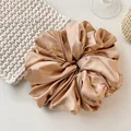 Elegant champagne satin oversized scrunchie for ponytails with premium silk texture - Khaki