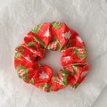 Close-up of red and green Christmas scrunchie with festive tree and ball patterns - Red Green Wave Tree Style (Christmas Style 9)