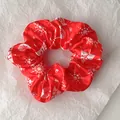 Christmas hair scrunchie in red satin with white snowflake and tree prints - Red Snowflake Tree Style (Christmas Style 5)