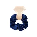 Marineblauer Satin-Haargummi auf rosa Karte mit stilvollem goldenem Schriftzug - Satin Marineblau