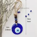 Handgefertigter Evil Eye Wandbehang mit blauem Glasanhänger und geflochtenem Seil - Groß (6cm) / Blau