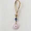 Pink evil eye charm with braided rope and gold beads for bags and home decor - Pink