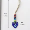 Detail of 17cm evil eye glass heart pendant with colorful beads and natural hemp rope - Heart Style / Random Bead Color