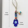 Detail view showing dimensions of Hamsa Hand and Evil Eye glass ornament with beads - Hamsa Hand Style / Random Bead Color
