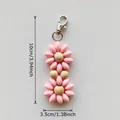 Pink handmade beaded flower keychain with lobster clasp and metal ring for bags - Pink