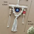 Handmade Evil Eye wall hanging for Mum with bohemian woven cotton and red heart - Mother's Day Style (MUM)