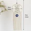 Handmade cream macrame Evil Eye wall decor with blue beads and golden metal ring - Style D Blue Eye Tapestry