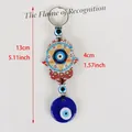 Hamsa Hand Evil Eye charm with blue beads and size measurements, length 13cm width 4cm - Hexagram Mandala Style 03
