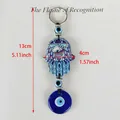 Blue evil eye and hamsa hand keychain pendant with dark blue glass beads, 13cm length - Blue-Purple Ethnic Totem Style 06