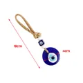 Ornamento turco malocchio con perle di vetro e corda di canapa, lungo 18 cm - Rotondo / Blu scuro