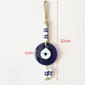 Blauer Glas Evil Eye Wandbehang mit gewebtem Seil und Perlen, 32cm Länge - Stil B (145)