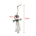 Handmade boho blue evil eye car charm with 5cm wooden ring and cotton tassels - Small