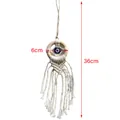 Handmade evil eye charm with cream cotton fringe and wooden ring, 36cm length - Large
