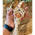 Decorazione boho fatta a mano con cristallo rosa, occhio blu e cerchio da 10cm - Diametro 10cm / Grande