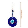 Türkischer Evil Eye Wandbehang mit 5cm blauer Glasscheibe und 27cm gewebter Kordel - Goldperlen Blaues Auge / 5cm Durchmesser