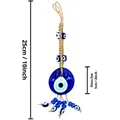 Turkish evil eye glass hanging ornament with jute rope and beads, 25cm total length - Blue Eye Pendant