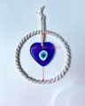 Decorazione da parete in macramè fatta a mano con occhio turco e corda di cotone - Stile Occhio Blu Cuore