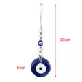 Ciondolo malocchio in vetro blu con corda, lunghezza 30 cm e diametro disco di 6 cm - Ciondolo Occhio Blu con Perline d'Argento