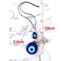 Blue Turkish evil eye hanging ornament with 3.5cm diameter glass pendant for car decor - Silver Bead Style / Blue