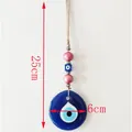 Blauer Glas Böser Blick Wandhänger mit rosa Perlen und Seil 25cm Gesamtlänge - Bunte Perlen Böser Blick Anhänger
