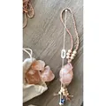 Detail of pink Himalayan salt car charm with evil eye bead and wood beads decoration - Orange Style