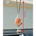 Handmade pink Himalayan salt stone car hanging with off-white braided rope net - Style B