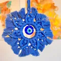Decorazione da parete bohémien in macramè con malocchio turco e nappe blu di 12cm - Blu