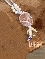 Handmade white woven cotton rope hanger with Himalayan pink salt crystal and evil eye bead - White