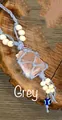 Handmade woven Himalayan salt stone pendant with grey cotton rope and wood beads - Grey