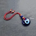 Blue glass evil eye pendant with red woven cord and gold beads decoration, 3.5cm diameter - Small (3.5cm)