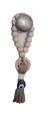 Ethno Holzperlen Anhänger mit dunkelgrauen Quasten und Evil Eye Perle an Türklinke - Stil C (25 Cm Lang)