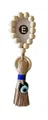 Boho wood bead keychain with letter E, natural jute tassel and blue Evil Eye charm - Letter E Hemp Rope Tassel Style (E)