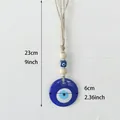 Blauer Glas Böser Blick Anhänger mit Maßen von 23 cm Länge und 6 cm Durchmesser - Blaues Auge / Weißer Perlenstil