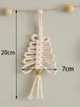 Handwoven cream cotton macrame Christmas tree ornament with tassel and gold thread detail - White Small Christmas Tree