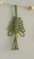 Handmade woven Christmas tree wall hanging in olive green with gold thread and tassels - Small Green Christmas Tree