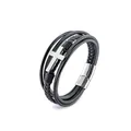 Bracelet multicouche en cuir pour homme avec croix en acier poli et fermoir magnétique - Standard / Or