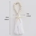 Bohemian wood bead garland with starfish and cotton tassel, 25cm length decoration - White Beads White Thread