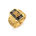 Anello vintage uomo Walton Tigers in acciaio dorato con pietra nera e testa di tigre - US 8 / Nero